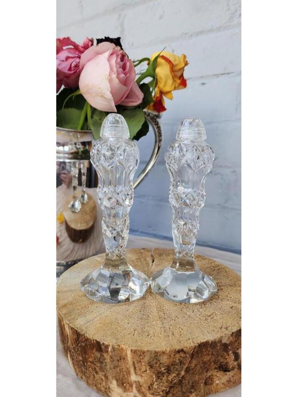 Vintage Cut Glass Salt & Pepper Shakers Set